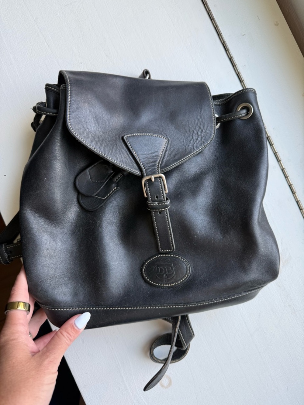 Dooney & Bourke Black Leather Drawstring Backpack